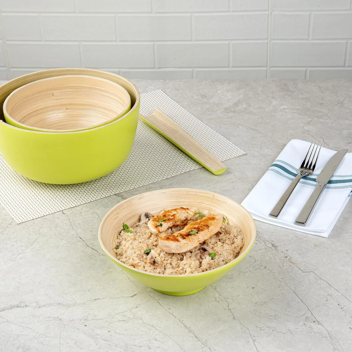 Restaurantware - Bambuddha 29 Ounce Bamboo Salad Bowl, 1 Heavy-duty Serving Bowl - Sustainable, Reusable, Green Bamboo Bamboo Tableware, For Serving Salads, Noodles, And Pasta, RWB0637G