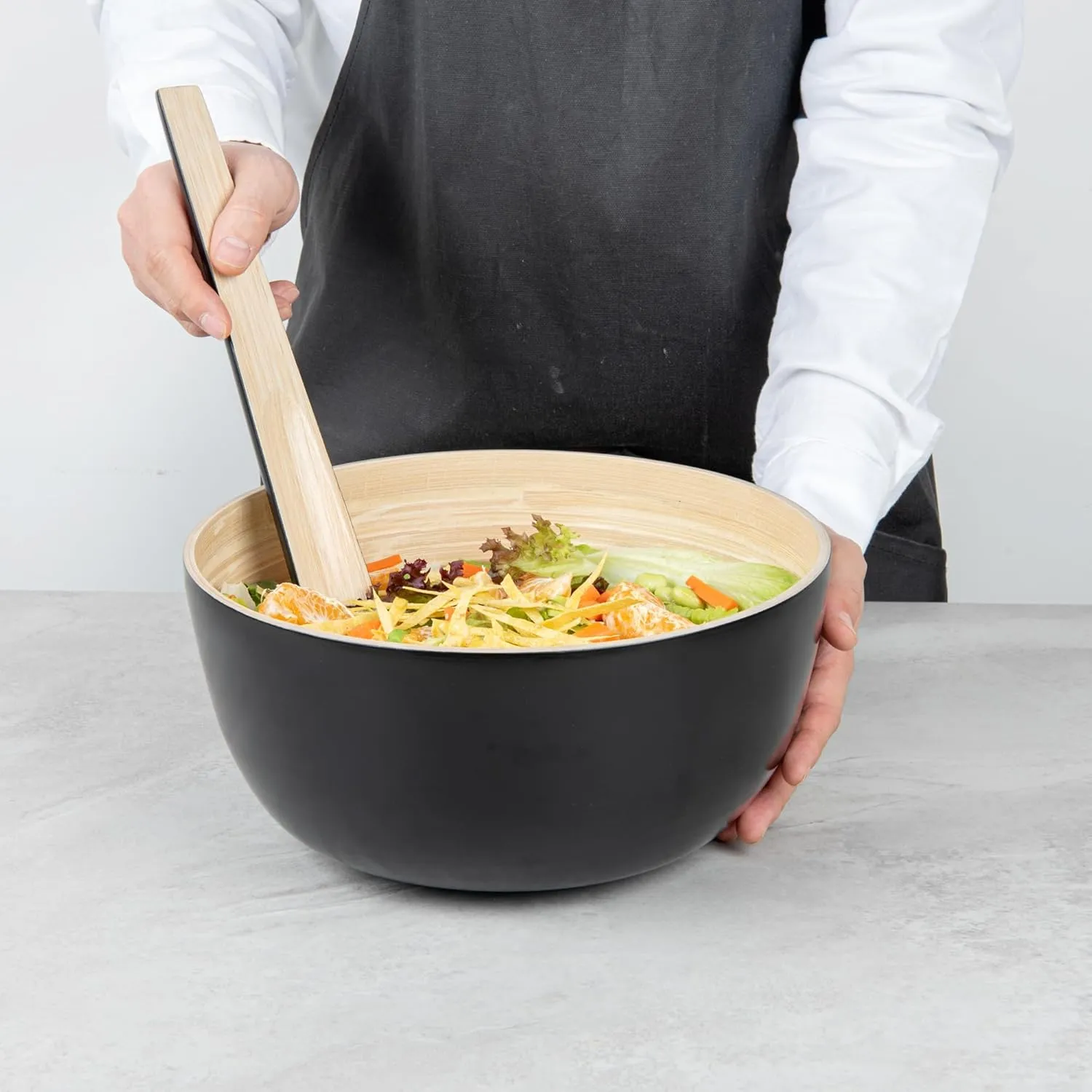 Restaurantware-Bambuddha 30 Ounce Large Salad Bowl, 1 Heavy-duty Round Salad Bowl - Sustainable, Reusable, Black Bamboo Serving Bowl, For Serving Salads, Fruits, And Appetizers