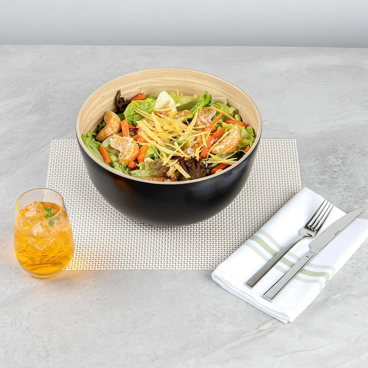 Restaurantware-Bambuddha 30 Ounce Large Salad Bowl, 1 Heavy-duty Round Salad Bowl - Sustainable, Reusable, Black Bamboo Serving Bowl, For Serving Salads, Fruits, And Appetizers