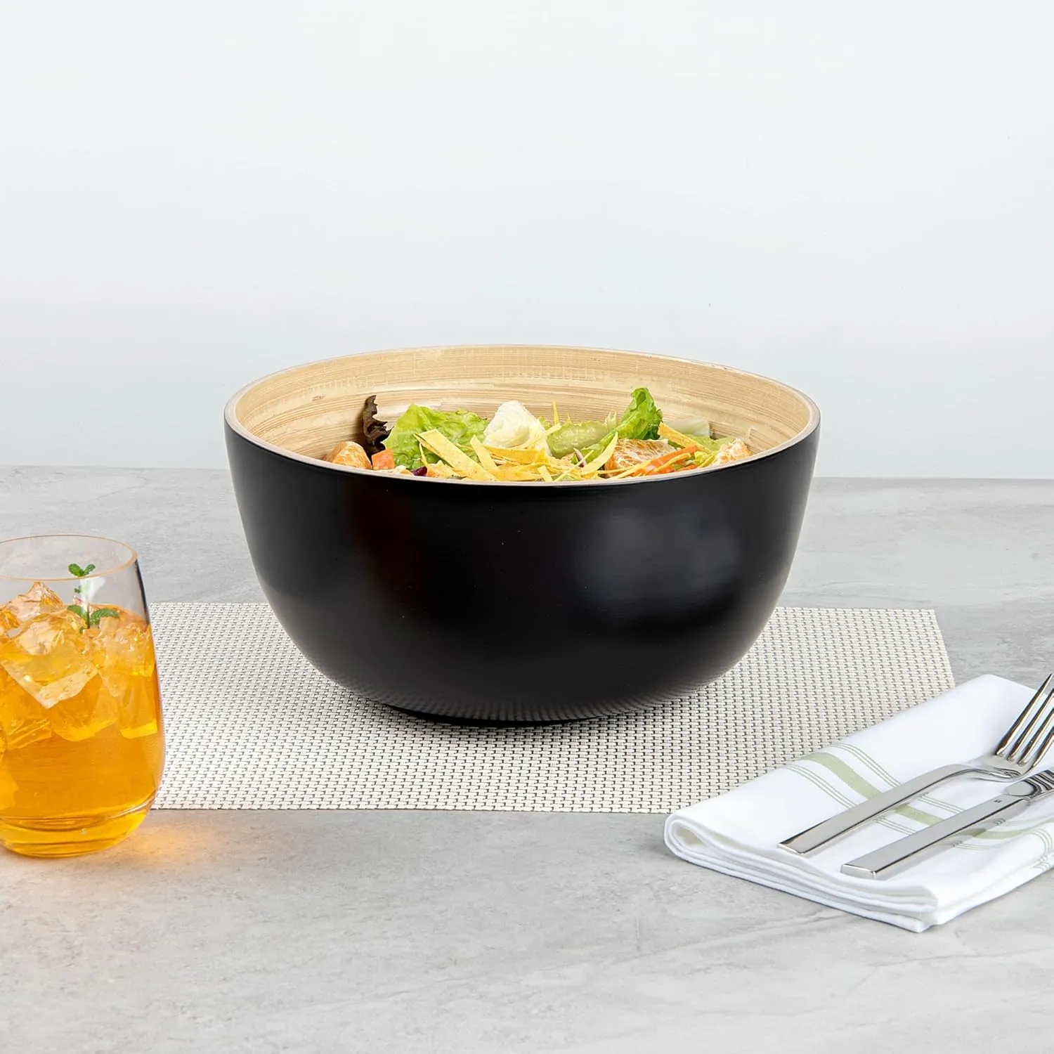 Restaurantware-Bambuddha 30 Ounce Large Salad Bowl, 1 Heavy-duty Round Salad Bowl - Sustainable, Reusable, Black Bamboo Serving Bowl, For Serving Salads, Fruits, And Appetizers