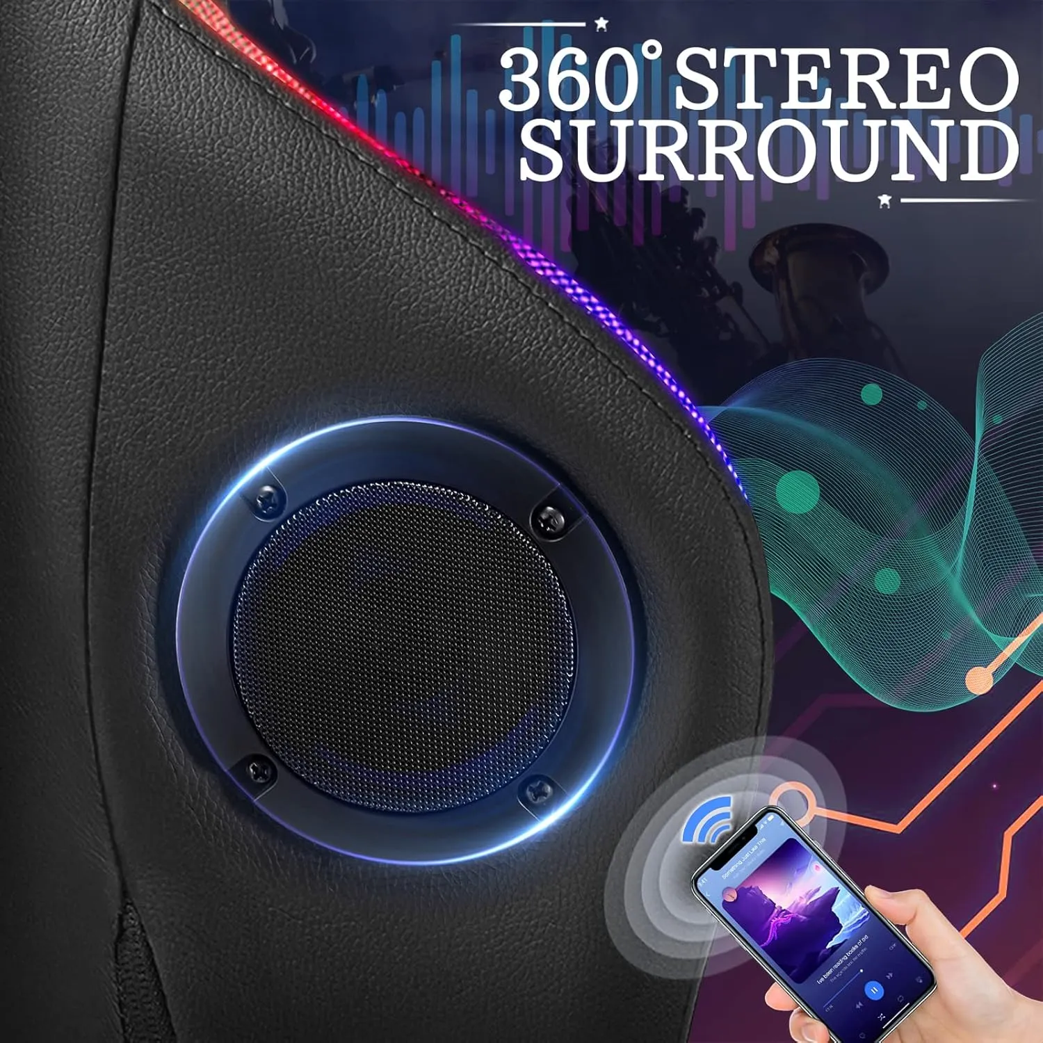 RGB Gaming Chair with Bluetooth Speakers and LED Lights Ergonomic Massage Computer Game Chair with Footrest High Back Music Video Game Chair with Lumbar Support Red and Black