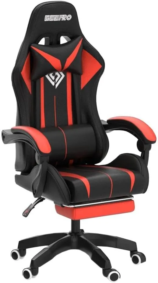 RGB Gaming Chair with Bluetooth Speakers and LED Lights Ergonomic Massage Computer Game Chair with Footrest High Back Music Video Game Chair with Lumbar Support Red and Black