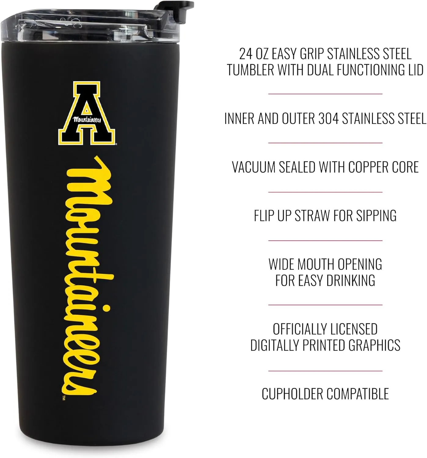 Rico Industries NCAA 24oz Stainless Steel Tumbler with Lid and Dual Functioning Lid (Sip or Use Straw)