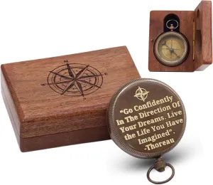 RII Solid Brass Engraved Compass Gifts with Poet Quotes, Perfect for Graduation, Birthdays, Father-Son Bonding, Baptism Celebrations
