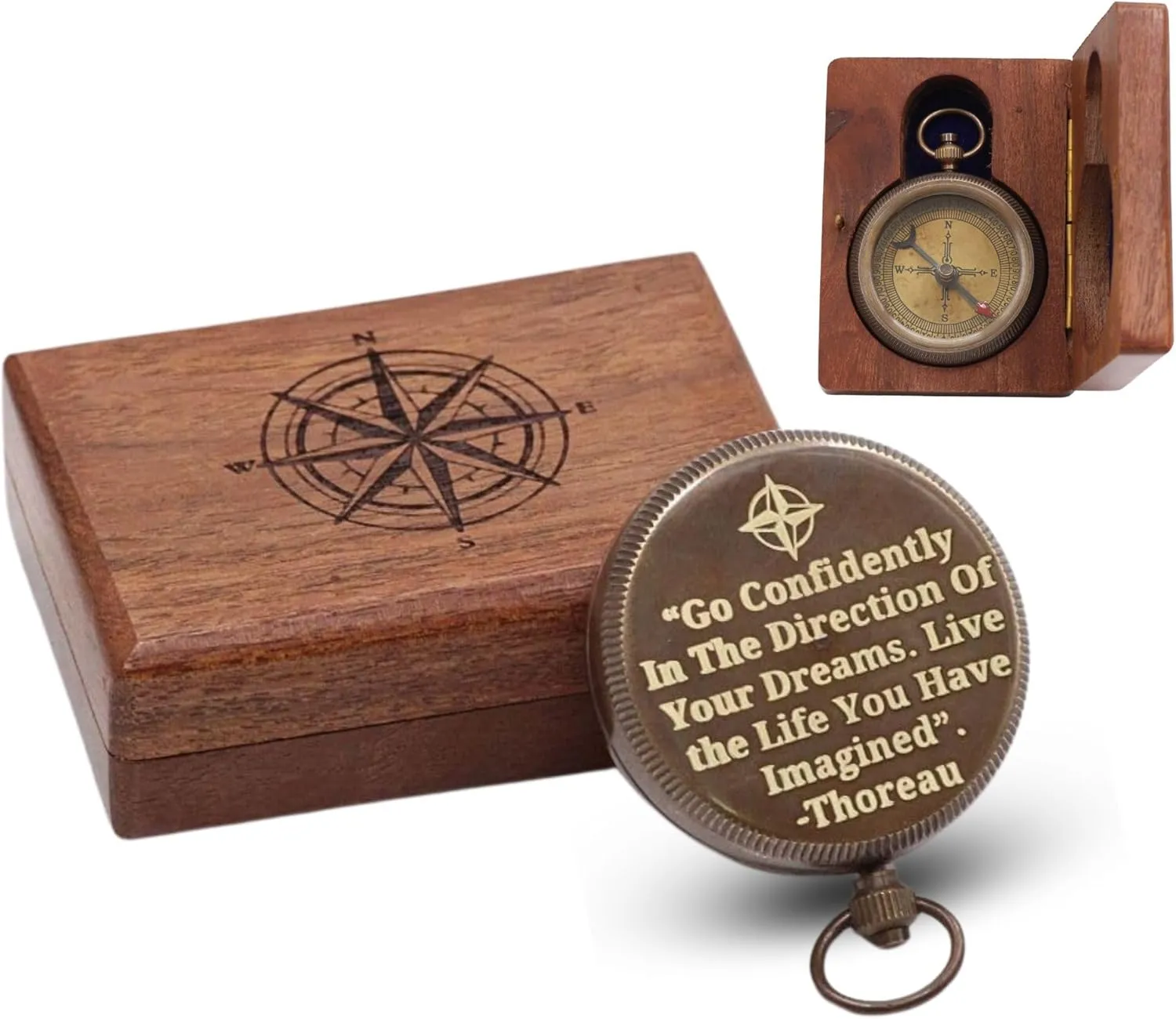 RII Solid Brass Engraved Compass Gifts with Poet Quotes, Perfect for Graduation, Birthdays, Father-Son Bonding, Baptism Celebrations