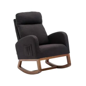 Rocking Chair with Head Pillow, Side Storage Bag, Upholstered Recliner Sofa, High Density Sponge Reclining Sofa Chair for Living Room, Bedroom, Office Black As Shown