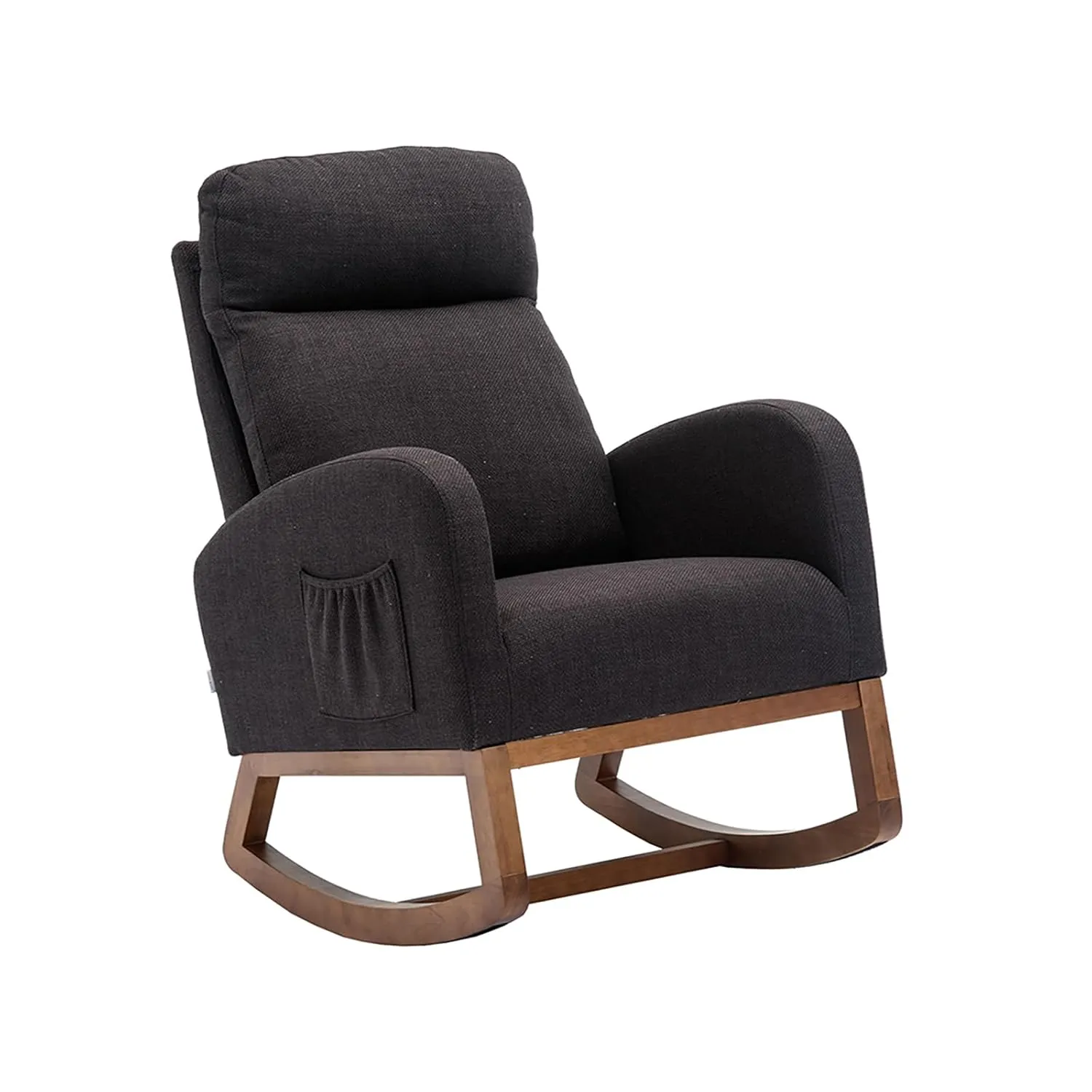 Rocking Chair with Head Pillow, Side Storage Bag, Upholstered Recliner Sofa, High Density Sponge Reclining Sofa Chair for Living Room, Bedroom, Office Black As Shown
