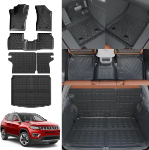Rongtaod Floor Mats Compatible with 2017-2025 Jeep Compass Floor Mats Trunk Mat Cargo Mat Cargo Liner Back Seat Cover Protector 2024 Compass Accessories (Trunk Mat Backrest Mats Floor Mats)