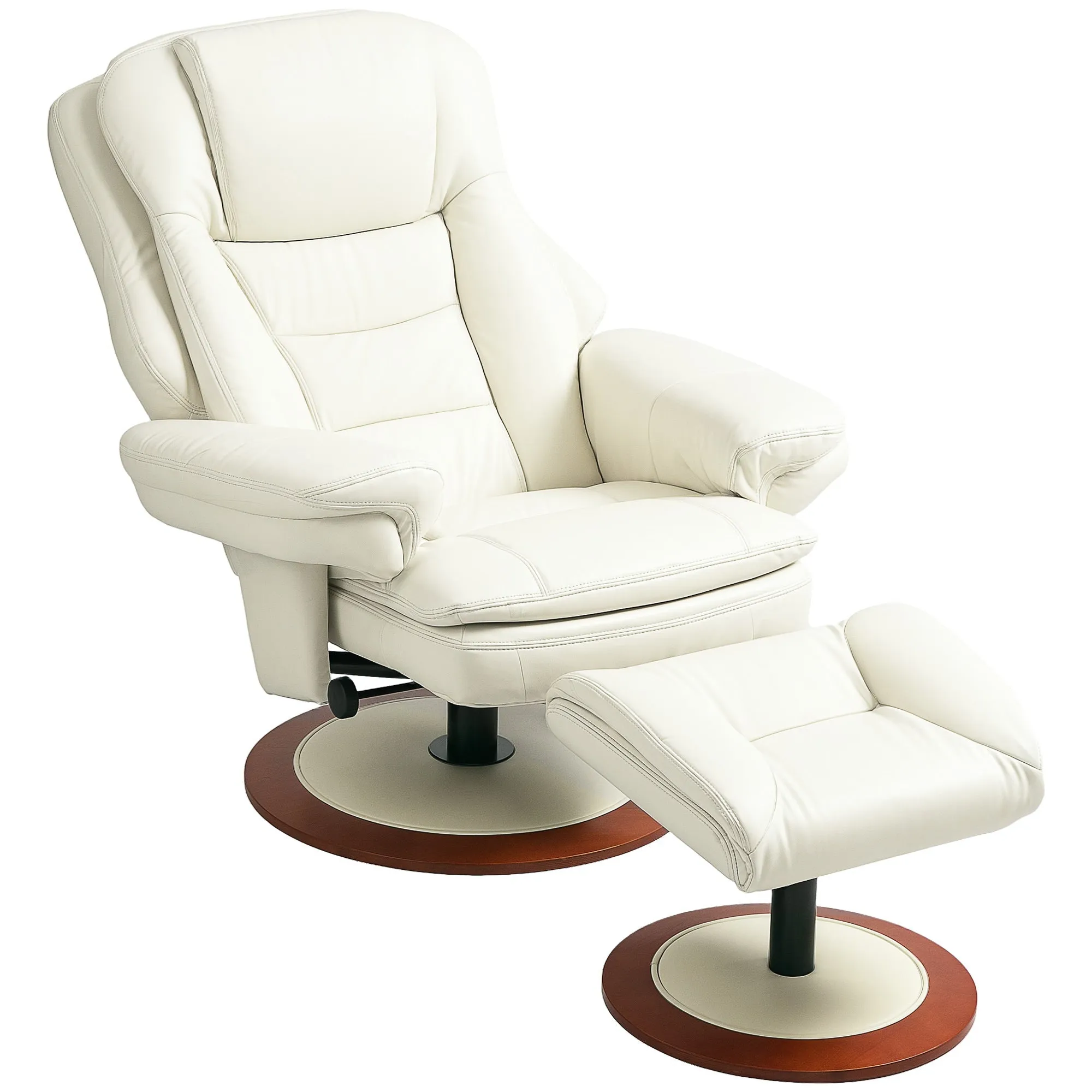 Rootz Reclining Chair with Stool - Lounge Chair - TV Chair - Ergonomic Luxury - 94cm x 98cm x 104cm - White - Faux Leather