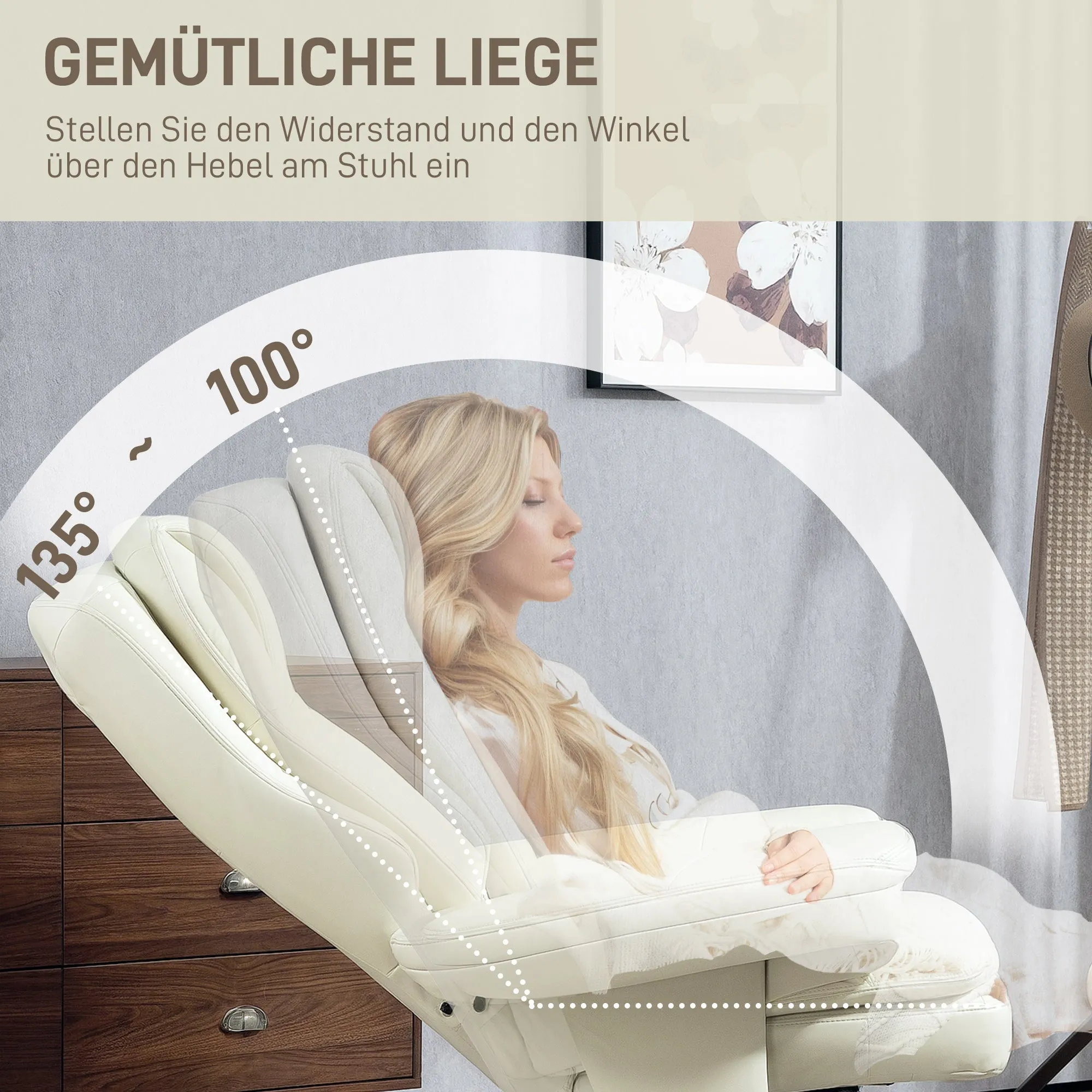 Rootz Reclining Chair with Stool - Lounge Chair - TV Chair - Ergonomic Luxury - 94cm x 98cm x 104cm - White - Faux Leather