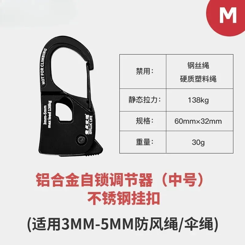Rope Tensioner Camping Tent Cord Adjuster Rustproof Strong Load-bearing Lightweight Portable Quick Fix Buckle Cord Tensioner
