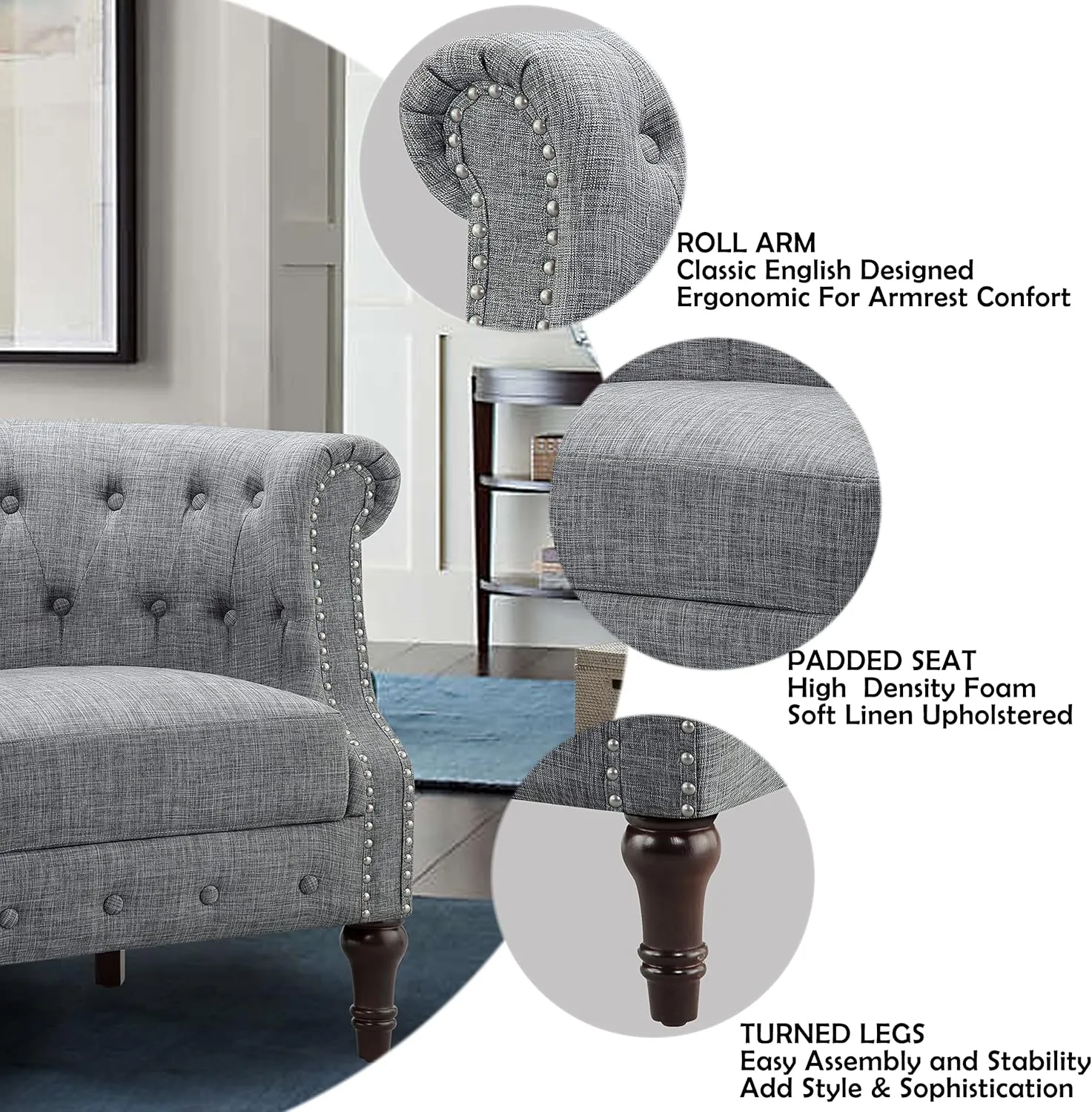 Rosevera Loveseat Sofa for Living Room - Long Couch in a Box - Love Seat Furniture - Small Area Couches