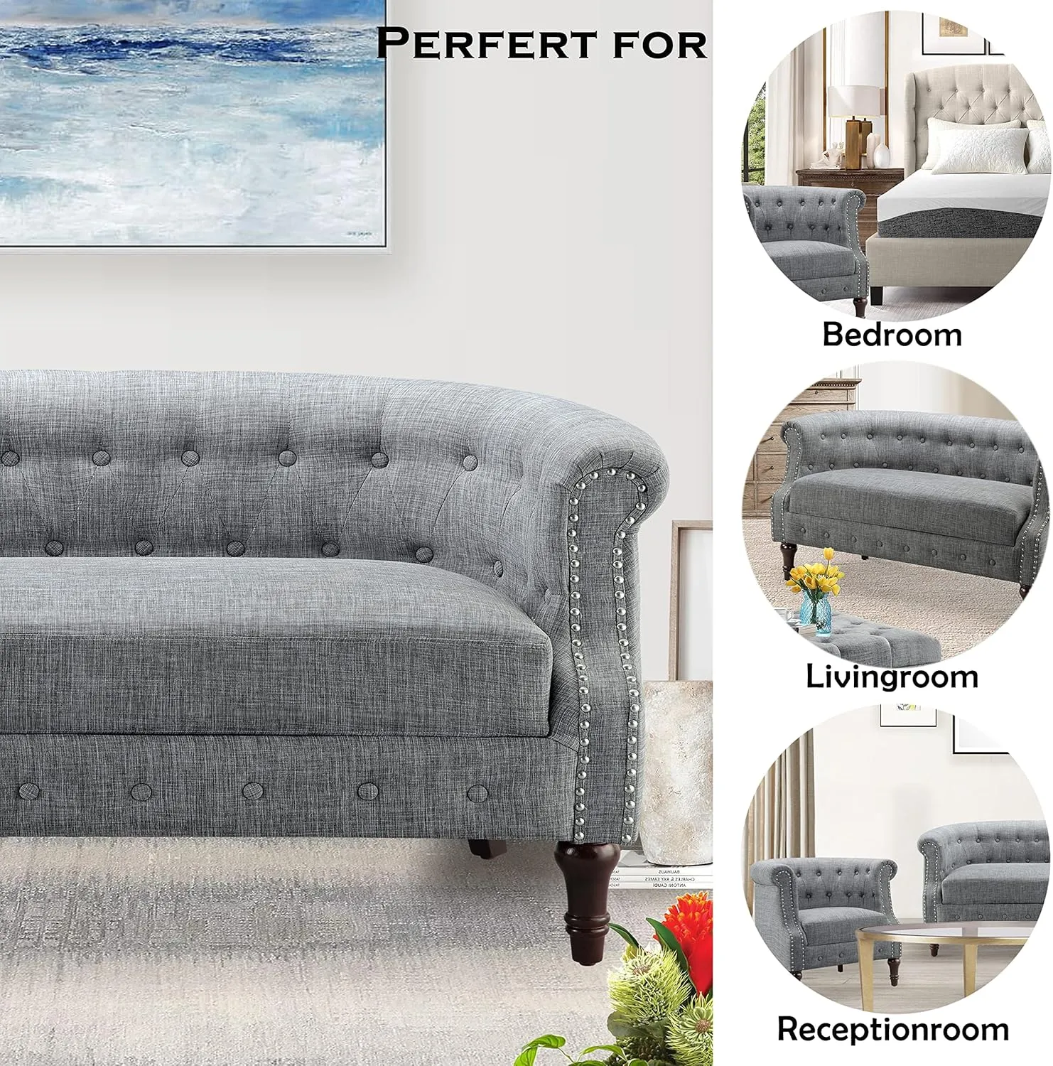 Rosevera Loveseat Sofa for Living Room - Long Couch in a Box - Love Seat Furniture - Small Area Couches