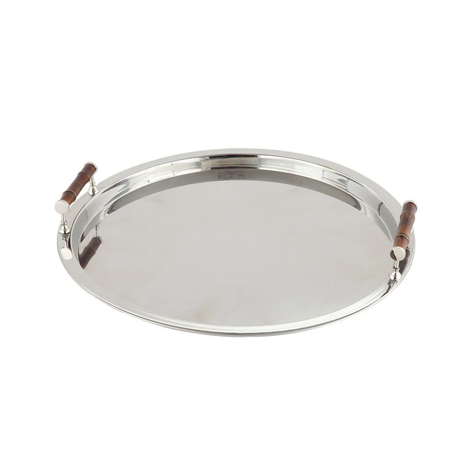 Round Tray in Nickel Finish with Bamboo Handles