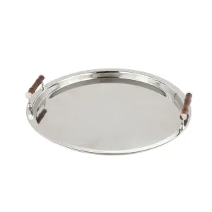 Round Tray in Nickel Finish with Bamboo Handles