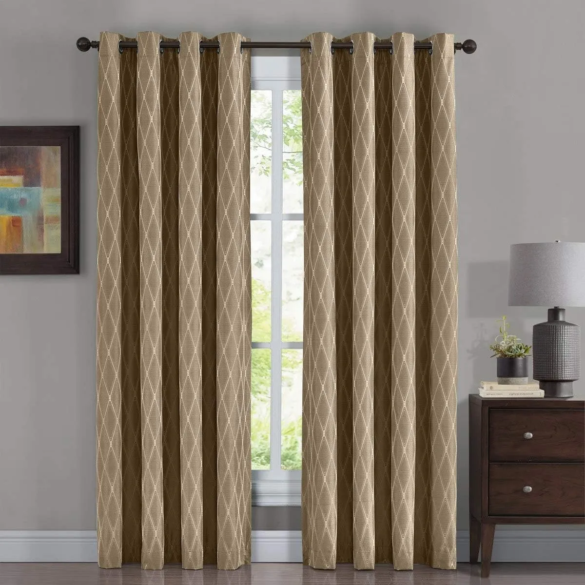 Royal Tradition Victoria 108-Inch Wide x 96-Inch Long, Jacquard Thermal Insulated, Set of 2 Blackout Curtains, Taupe