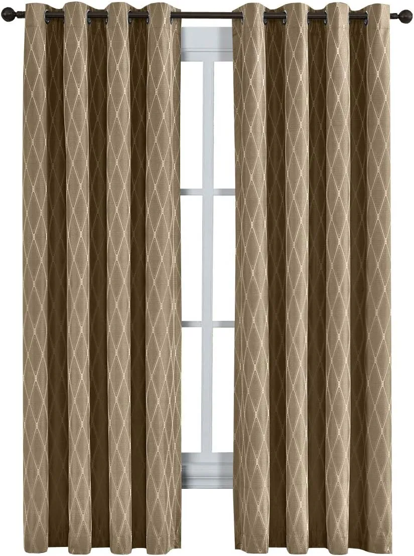 Royal Tradition Victoria 108-Inch Wide x 96-Inch Long, Jacquard Thermal Insulated, Set of 2 Blackout Curtains, Taupe