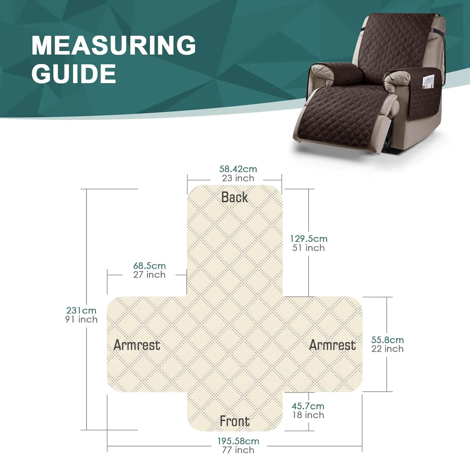 Ruaozz 100% Waterproof Recliner Chair Cover Non-Slip Reclining Cover for Recliner Chair Washable Chair Seat Cover with Elastic Straps for Kids, Dogs, Pets (Chocolate, 23'')
