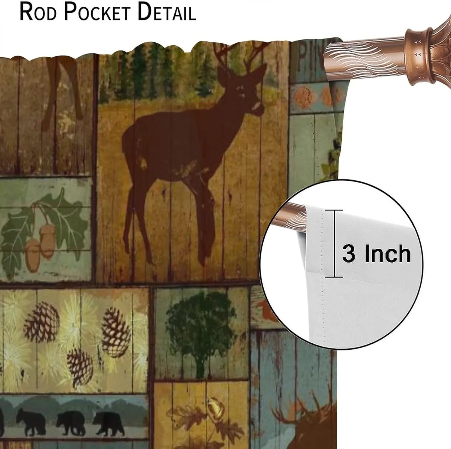 Rustic Moose Deer Curtain, Retro Rustic Vintage Bear Cottage Country Style Rustic Cabin Mountain Farmhouse Windows Curtain for Study Bedroom Living Room 42x63in