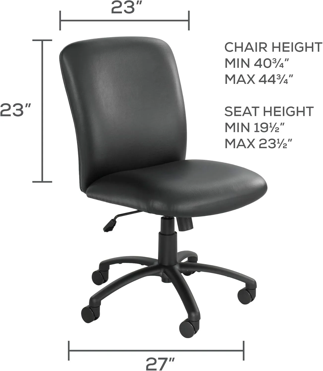 Safco Products High Back Big and Tall Swivel Desk Task Office Chair, 27" W x 30-1/4"D x 40-3/4-44-3/4" H, 500 lbs. Weight Capacity, for Professional or Home, Black Vinyl