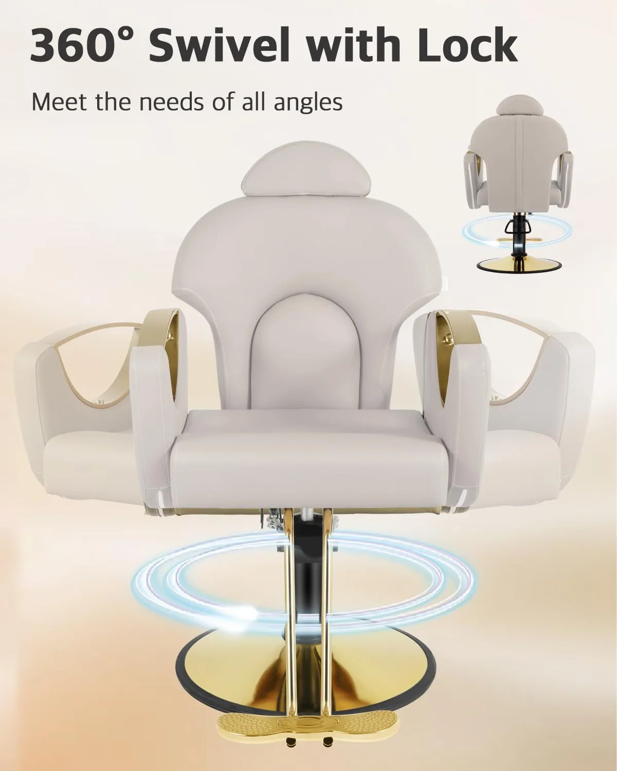 Salon Barber Chair, Reclining Salon Chair for Hair Stylist, Hair Salon Chair with Heavy Duty Hydraulic Pump, 360 Swivel Styling Braiding Hairdresser Chair for Home Barbershop, Gray Gold