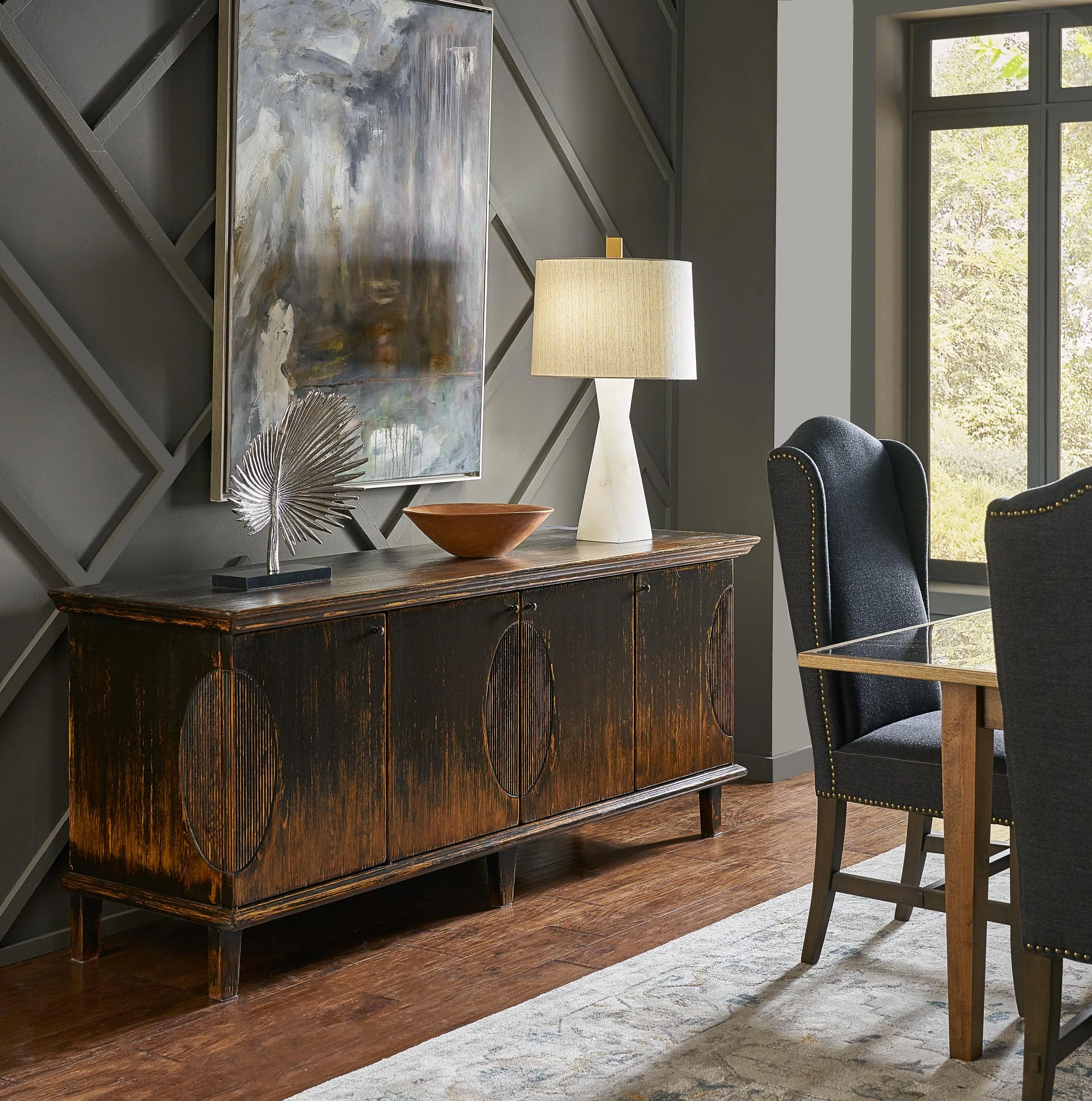 Sarreid Black High Back Dining Chair