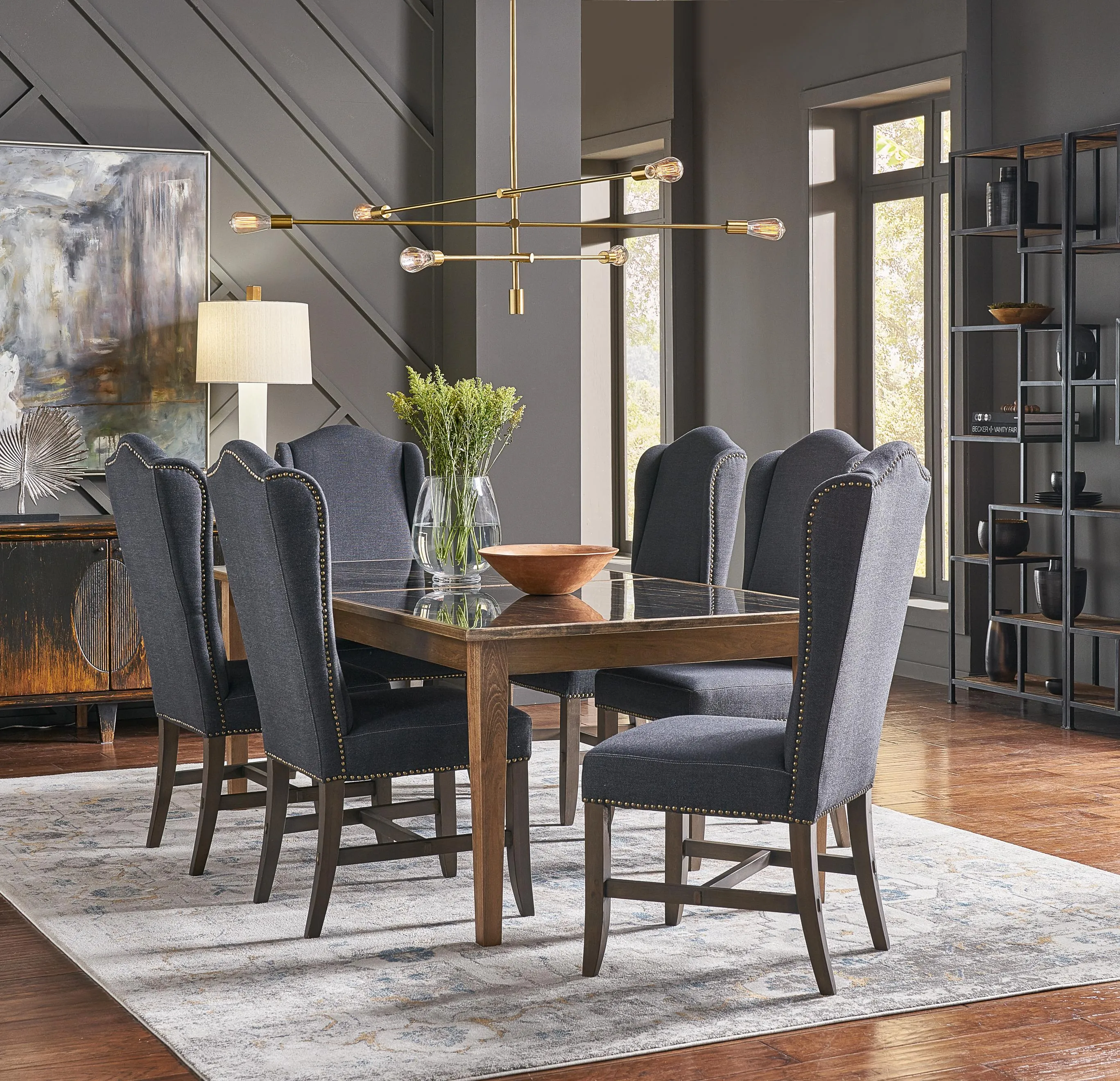 Sarreid Black High Back Dining Chair