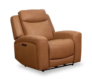 Scott Living Prescott 42.5" Genuine Leather Power Reclining Chair with Power Headrest - Butternut Brown | Fauteuil à inclinaison électrique Prescott de Scott Living de 42,5 po en cuir véritable avec appuie-tête électrique - brun courge musquée