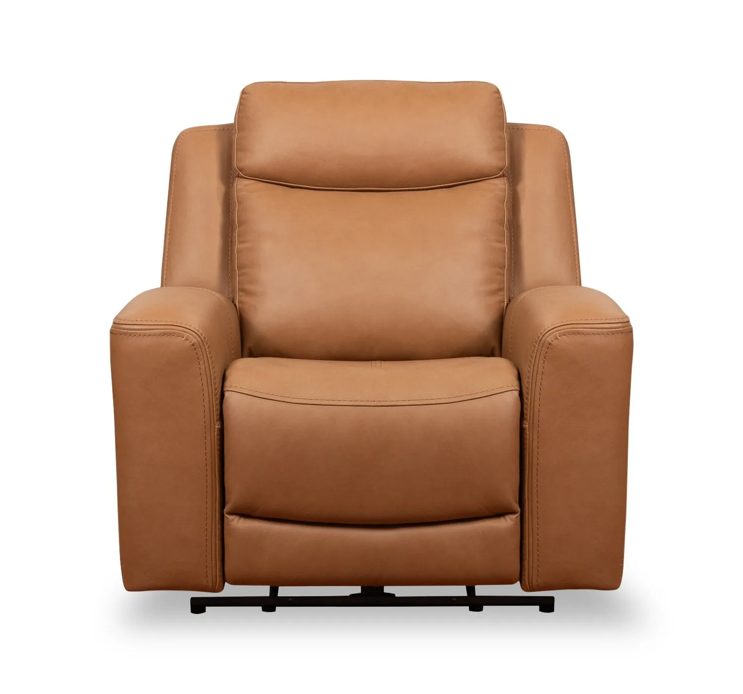 Scott Living Prescott 42.5" Genuine Leather Power Reclining Chair with Power Headrest - Butternut Brown | Fauteuil à inclinaison électrique Prescott de Scott Living de 42,5 po en cuir véritable avec appuie-tête électrique - brun courge musquée
