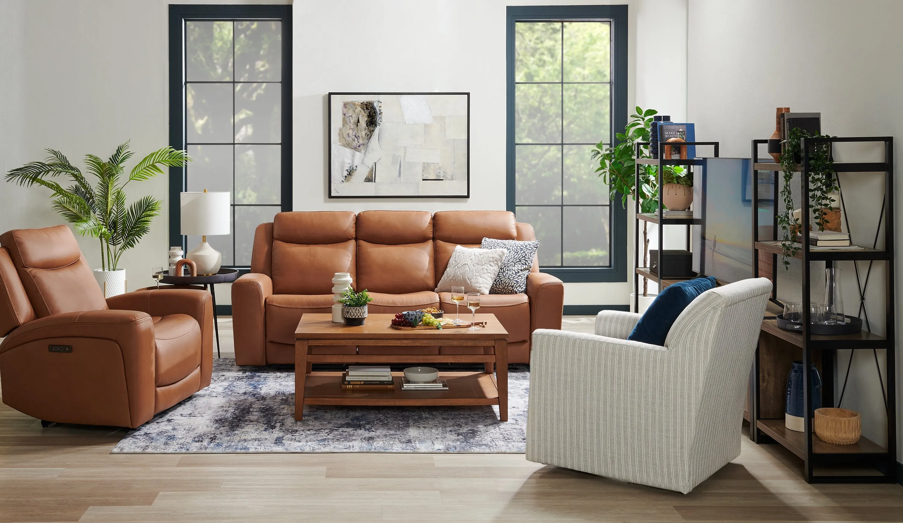Scott Living Prescott 42.5" Genuine Leather Power Reclining Chair with Power Headrest - Butternut Brown | Fauteuil à inclinaison électrique Prescott de Scott Living de 42,5 po en cuir véritable avec appuie-tête électrique - brun courge musquée