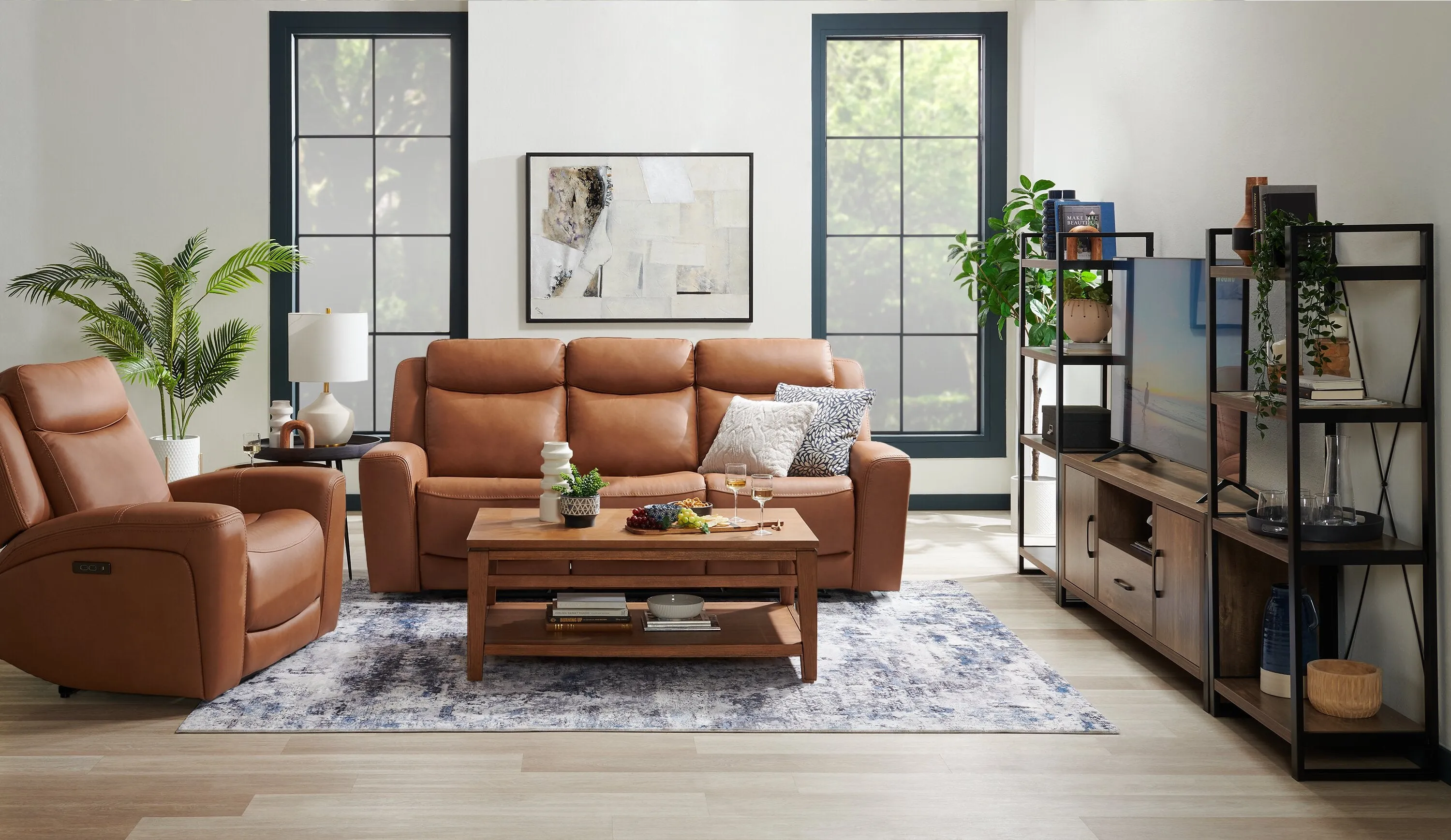 Scott Living Prescott 42.5" Genuine Leather Power Reclining Chair with Power Headrest - Butternut Brown | Fauteuil à inclinaison électrique Prescott de Scott Living de 42,5 po en cuir véritable avec appuie-tête électrique - brun courge musquée