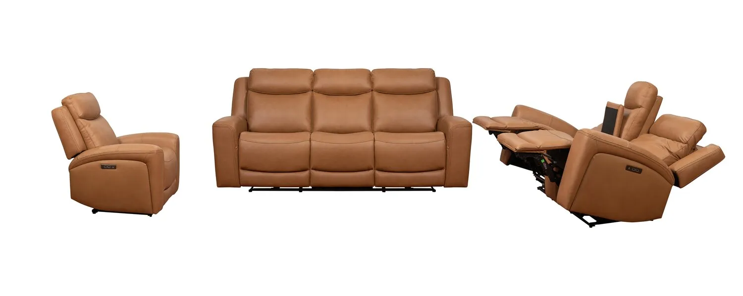 Scott Living Prescott 42.5" Genuine Leather Power Reclining Chair with Power Headrest - Butternut Brown | Fauteuil à inclinaison électrique Prescott de Scott Living de 42,5 po en cuir véritable avec appuie-tête électrique - brun courge musquée
