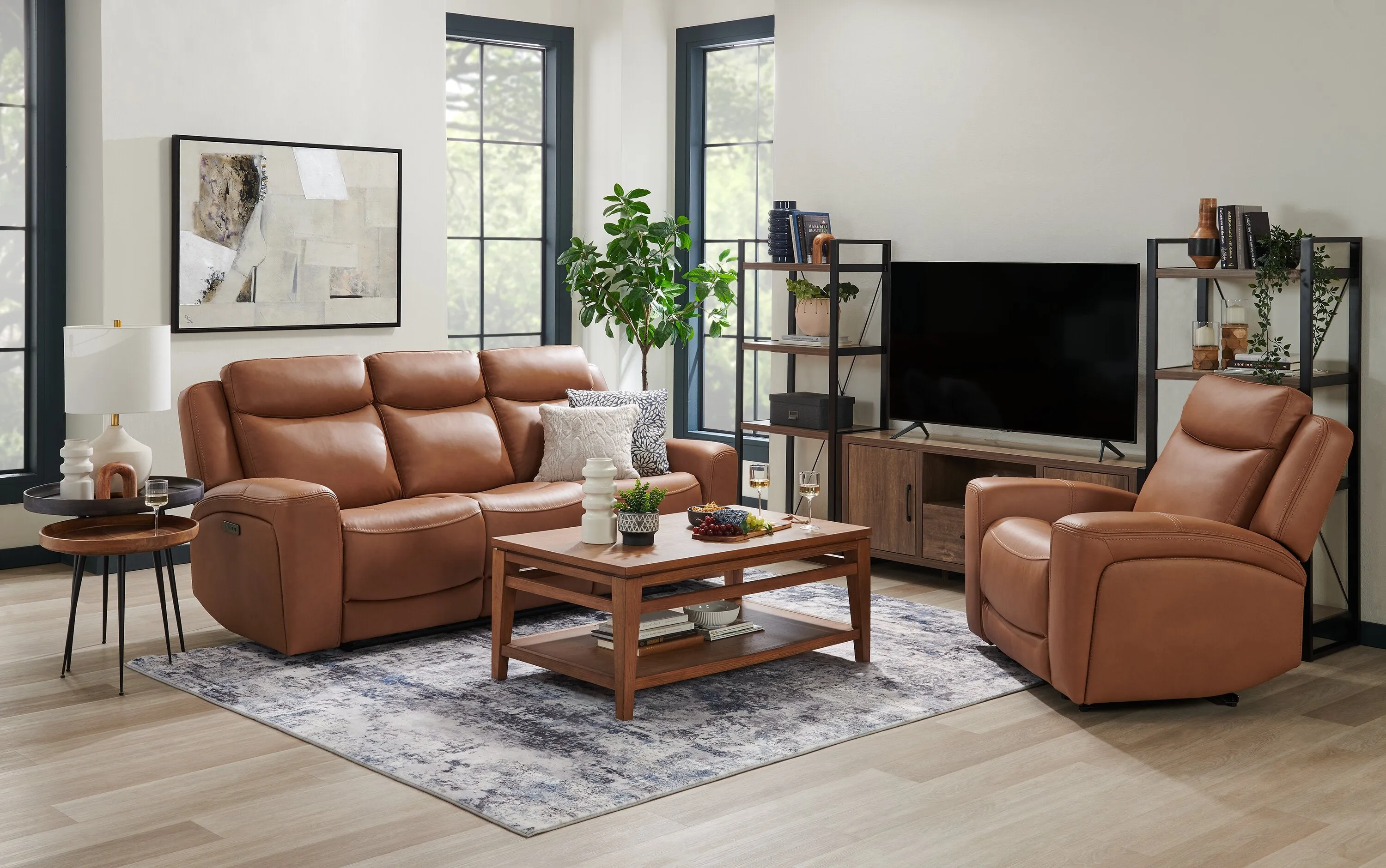 Scott Living Prescott 42.5" Genuine Leather Power Reclining Chair with Power Headrest - Butternut Brown | Fauteuil à inclinaison électrique Prescott de Scott Living de 42,5 po en cuir véritable avec appuie-tête électrique - brun courge musquée