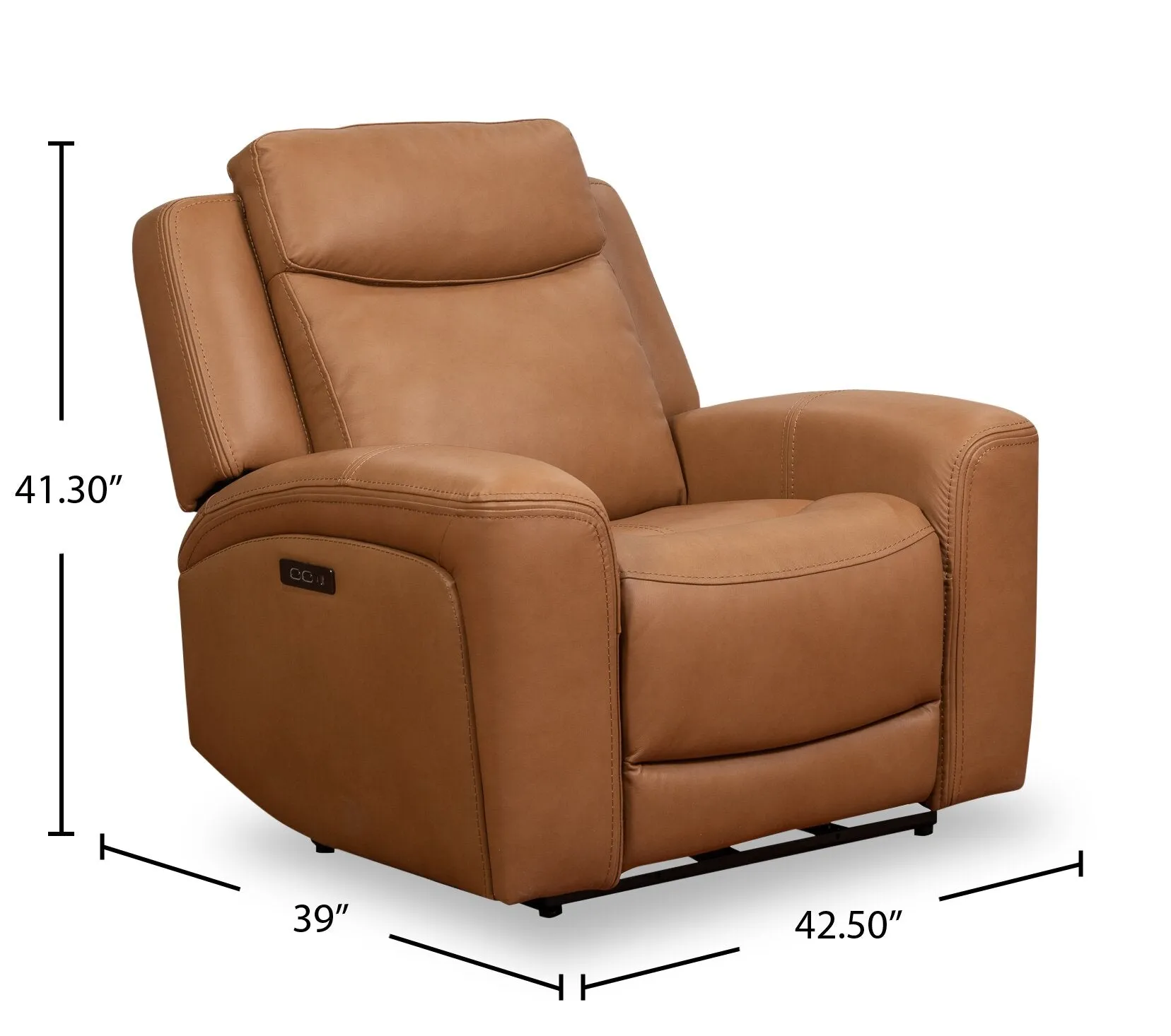 Scott Living Prescott 42.5" Genuine Leather Power Reclining Chair with Power Headrest - Butternut Brown | Fauteuil à inclinaison électrique Prescott de Scott Living de 42,5 po en cuir véritable avec appuie-tête électrique - brun courge musquée