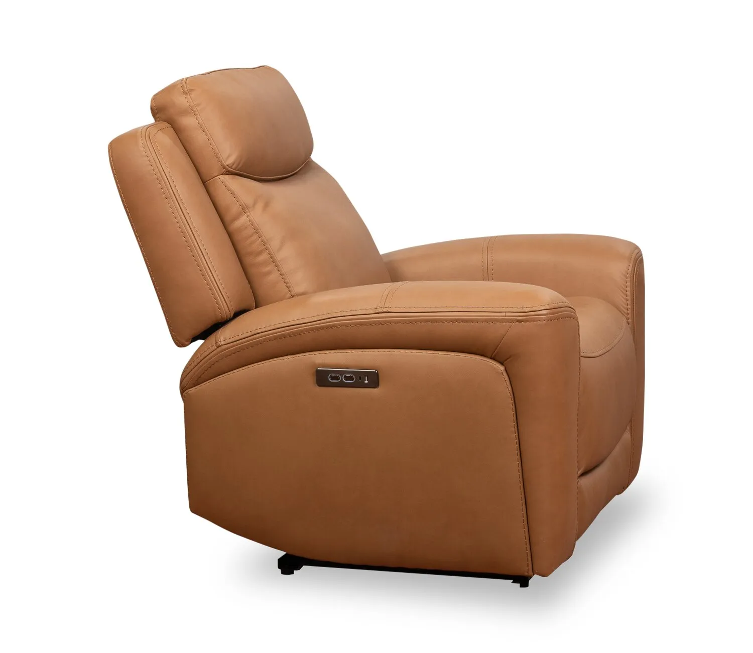 Scott Living Prescott 42.5" Genuine Leather Power Reclining Chair with Power Headrest - Butternut Brown | Fauteuil à inclinaison électrique Prescott de Scott Living de 42,5 po en cuir véritable avec appuie-tête électrique - brun courge musquée