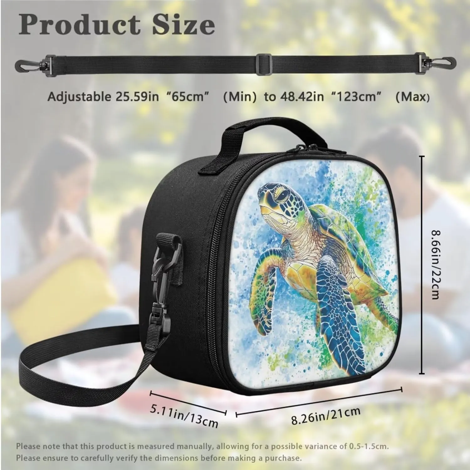 Sea Turtle Lunch Bag with Tableware Carrying Bag for Picnic Camping Utensils Durable Removable Shoulder Kid Lunch Box Containers and Flatware Case for School