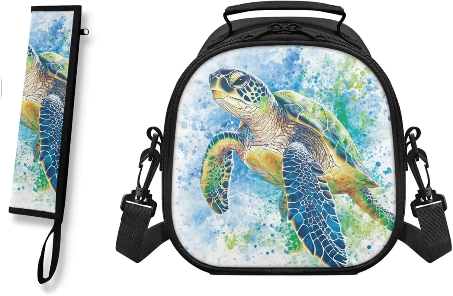 Sea Turtle Lunch Bag with Tableware Carrying Bag for Picnic Camping Utensils Durable Removable Shoulder Kid Lunch Box Containers and Flatware Case for School