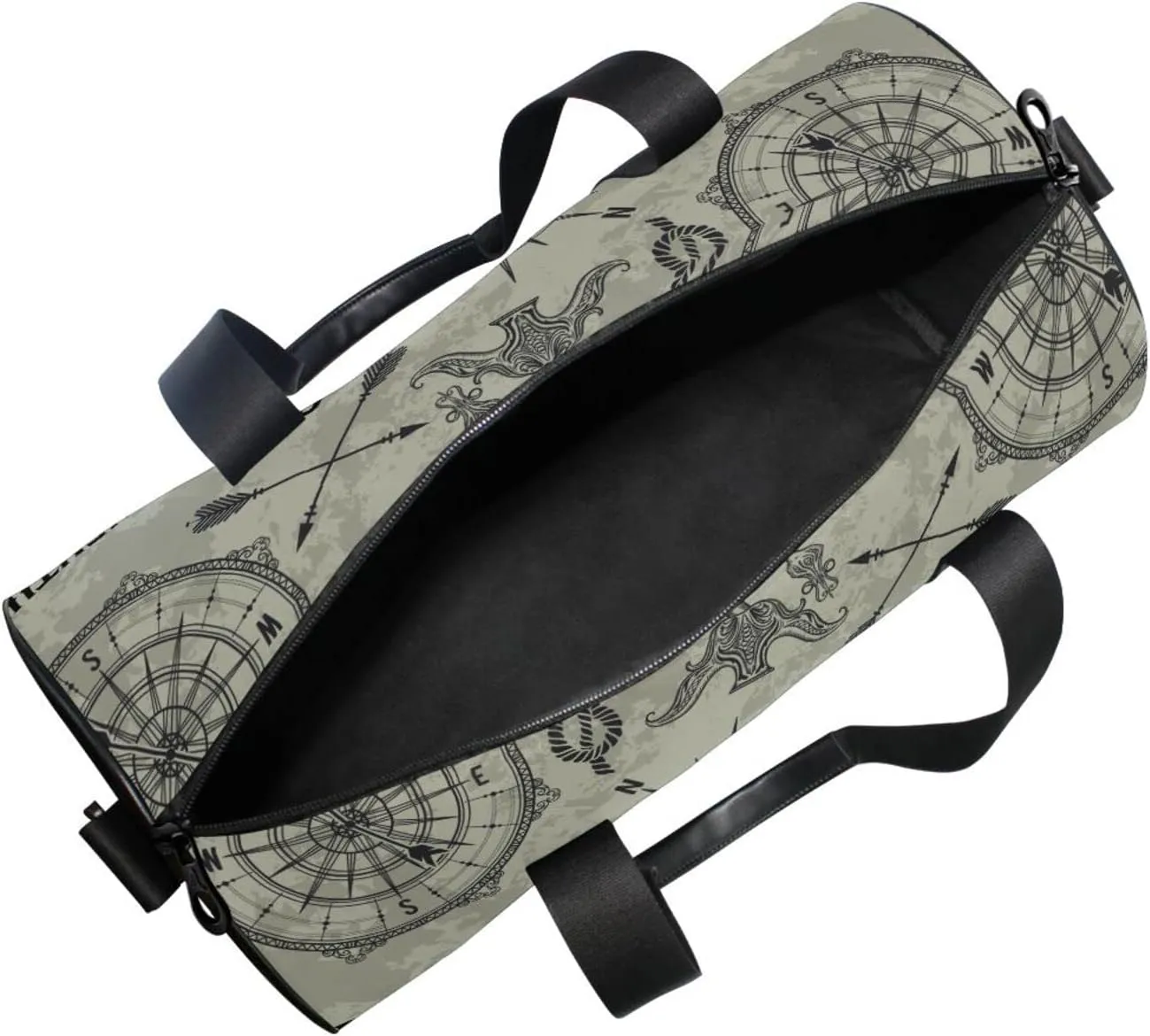 Seamless Retro Globe, Compass, World Map, Wind Rose Big Adventure Duffel Bag, Foldable Canvas Travel Tote for Gym Sports with Inner Pockets, Durable Lightweight Fitness Bag for Overnight Workout