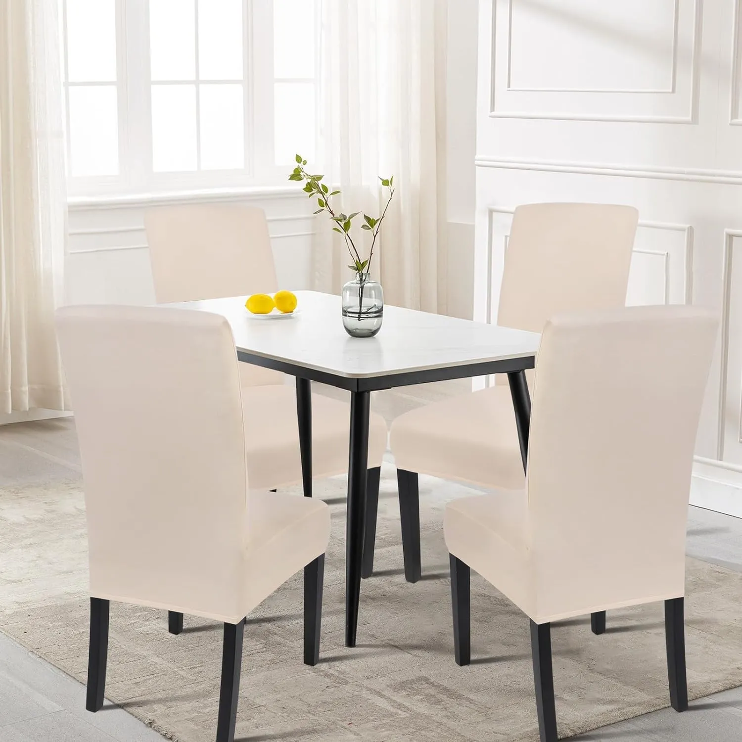 SearchI Dining Room Chair Covers Set of 4, Stretch Parsons Chair Slipcovers Super Fit Spandex Removable Washable Kitchen Chair Protector Cover for Dining Room, Hotel, Ceremony (Beige-Yellow)