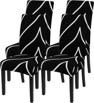 SearchI Dining Room Chair Covers Set of 4, Stretch Parsons Chair Slipcovers Super Fit Spandex Removable Washable Kitchen Chair Protector Cover for Dining Room, Hotel, Ceremony (Black)
