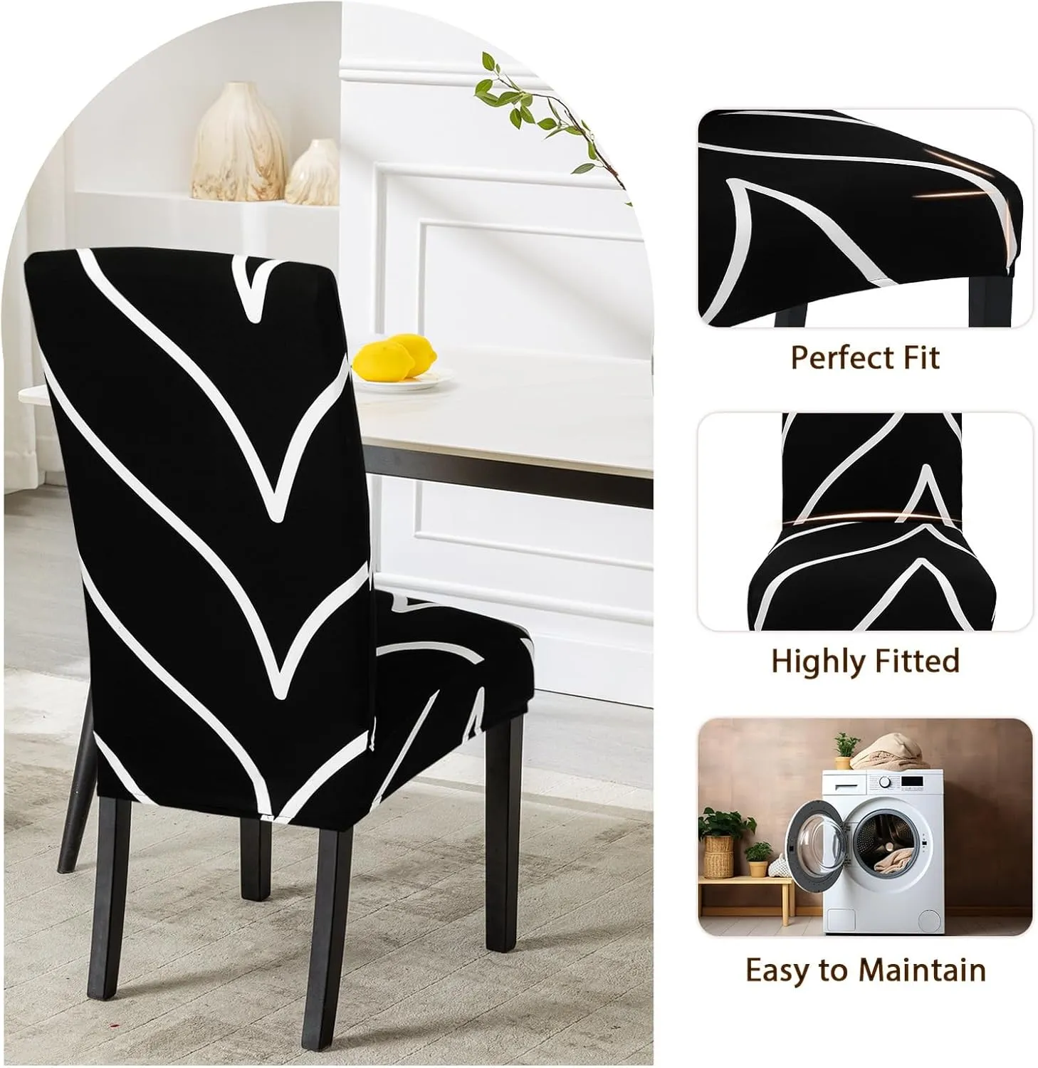 SearchI Dining Room Chair Covers Set of 4, Stretch Parsons Chair Slipcovers Super Fit Spandex Removable Washable Kitchen Chair Protector Cover for Dining Room, Hotel, Ceremony (Black)