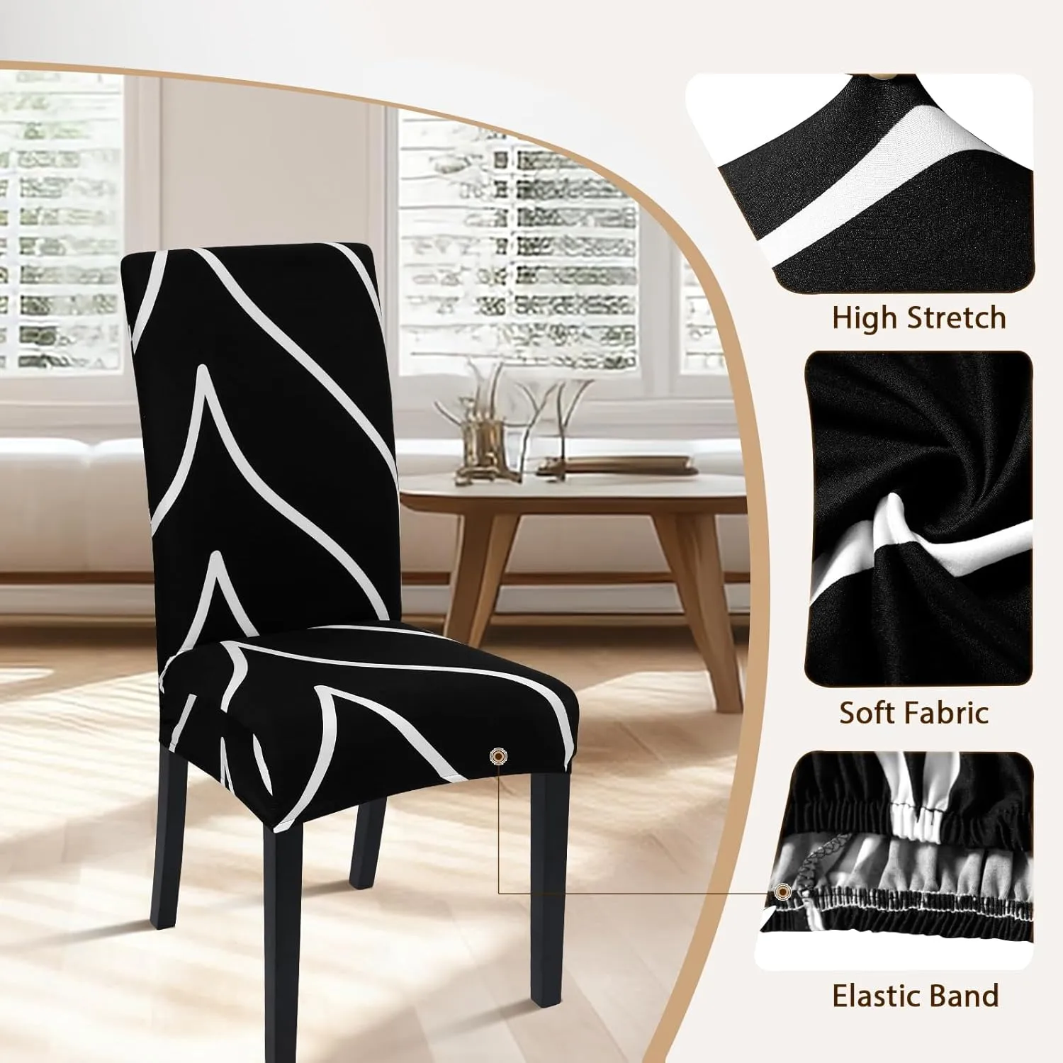 SearchI Dining Room Chair Covers Set of 4, Stretch Parsons Chair Slipcovers Super Fit Spandex Removable Washable Kitchen Chair Protector Cover for Dining Room, Hotel, Ceremony (Black)