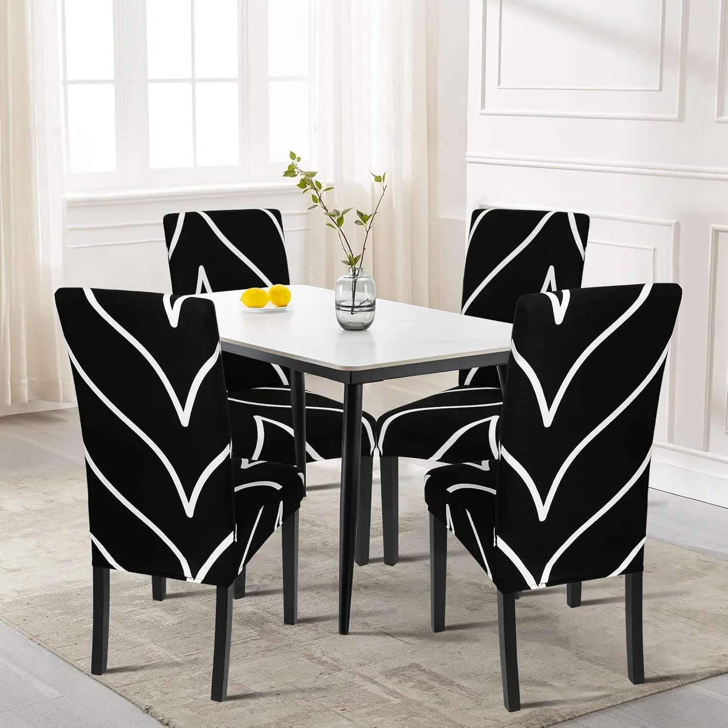 SearchI Dining Room Chair Covers Set of 4, Stretch Parsons Chair Slipcovers Super Fit Spandex Removable Washable Kitchen Chair Protector Cover for Dining Room, Hotel, Ceremony (Black)
