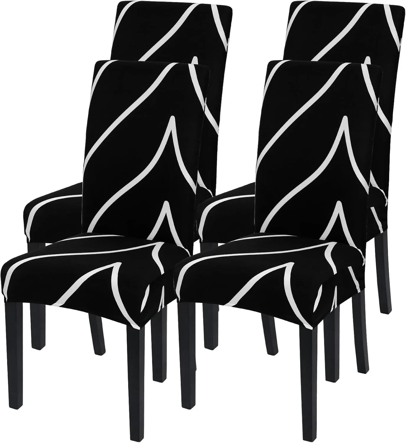 SearchI Dining Room Chair Covers Set of 4, Stretch Parsons Chair Slipcovers Super Fit Spandex Removable Washable Kitchen Chair Protector Cover for Dining Room, Hotel, Ceremony (Black)