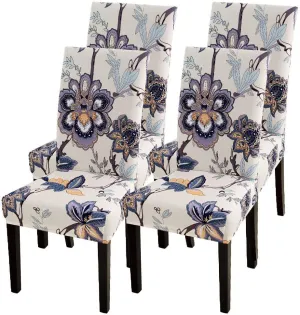 SearchI Dining Room Chair Covers Set of 4, Stretch Printed Floral Parsons Chair Slipcovers Spandex Removable Washable Kitchen Chair Protector Cover for Dining Room, Hotel, Ceremony (Beige Flower)