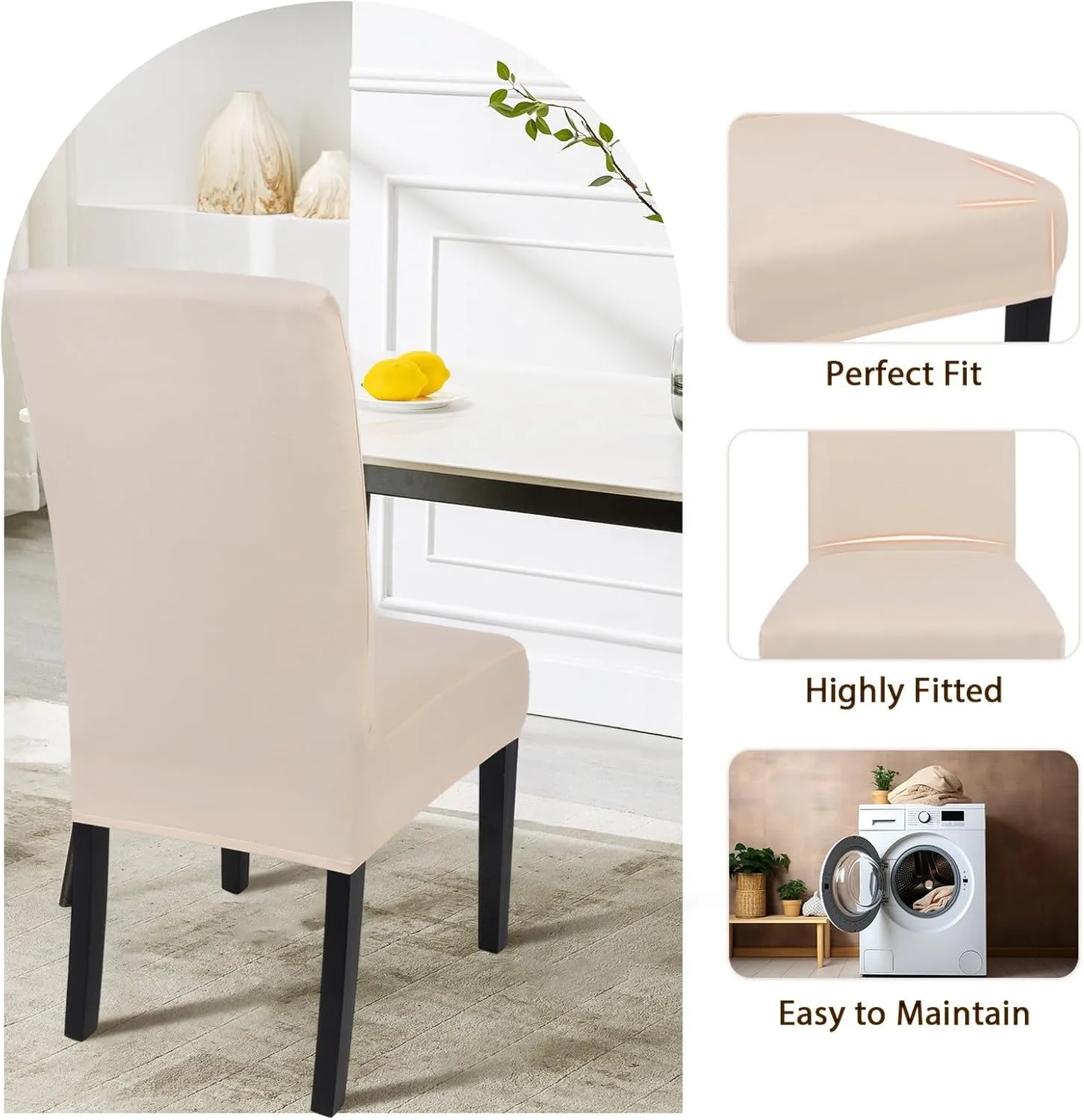 SearchI Dining Room Chair Covers Set of 6, Stretch Parsons Chair Slipcovers Super Fit Spandex Removable Washable Kitchen Chair Protector Cover for Dining Room, Hotel, Ceremony (Beige-Yellow)