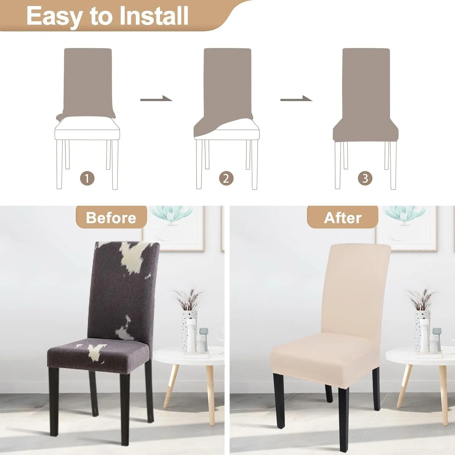 SearchI Dining Room Chair Covers Set of 6, Stretch Parsons Chair Slipcovers Super Fit Spandex Removable Washable Kitchen Chair Protector Cover for Dining Room, Hotel, Ceremony (Beige-Yellow)