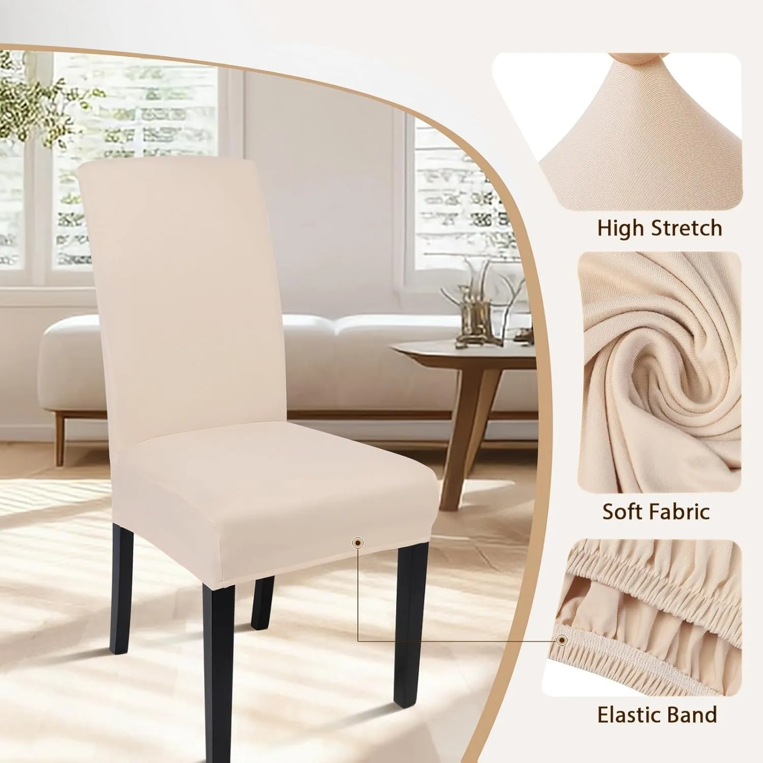 SearchI Dining Room Chair Covers Set of 6, Stretch Parsons Chair Slipcovers Super Fit Spandex Removable Washable Kitchen Chair Protector Cover for Dining Room, Hotel, Ceremony (Beige-Yellow)