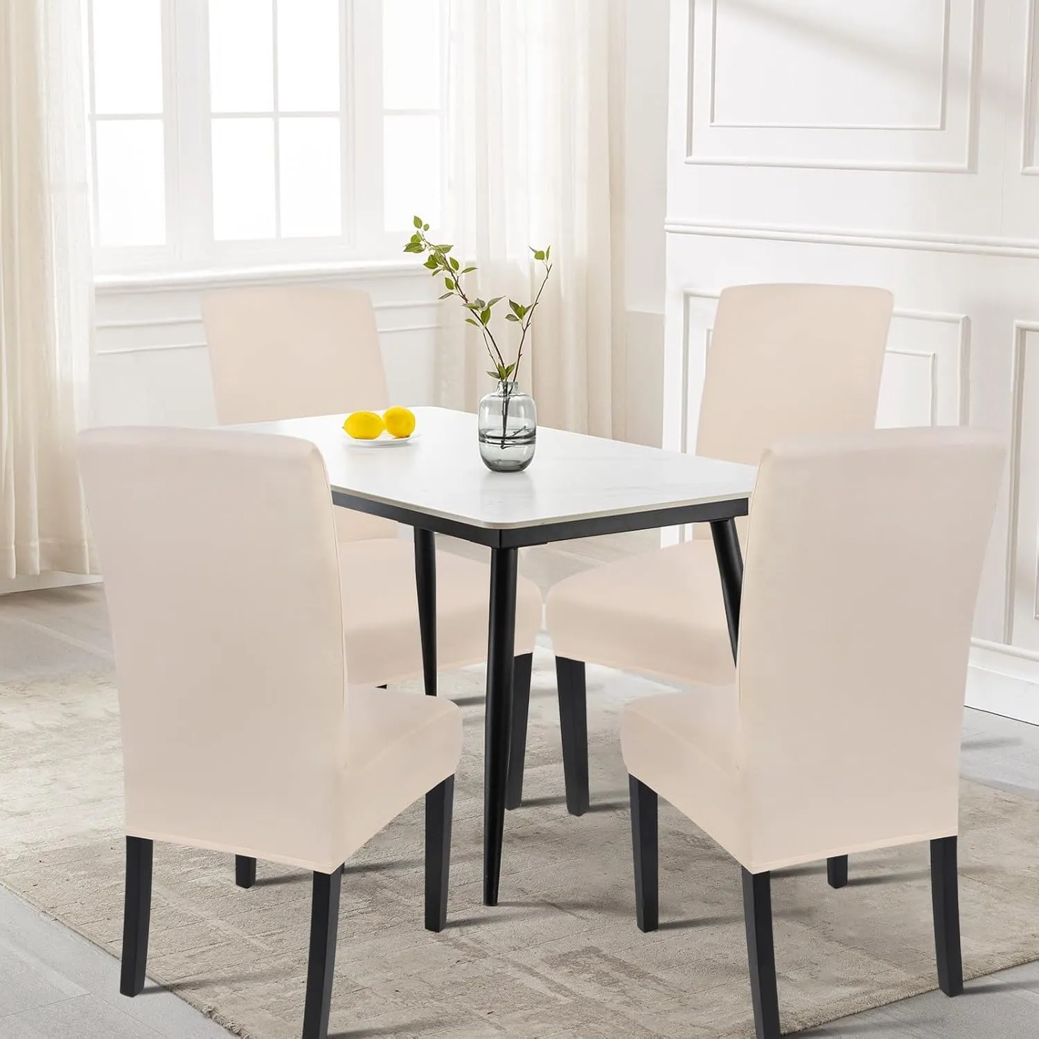 SearchI Dining Room Chair Covers Set of 6, Stretch Parsons Chair Slipcovers Super Fit Spandex Removable Washable Kitchen Chair Protector Cover for Dining Room, Hotel, Ceremony (Beige-Yellow)