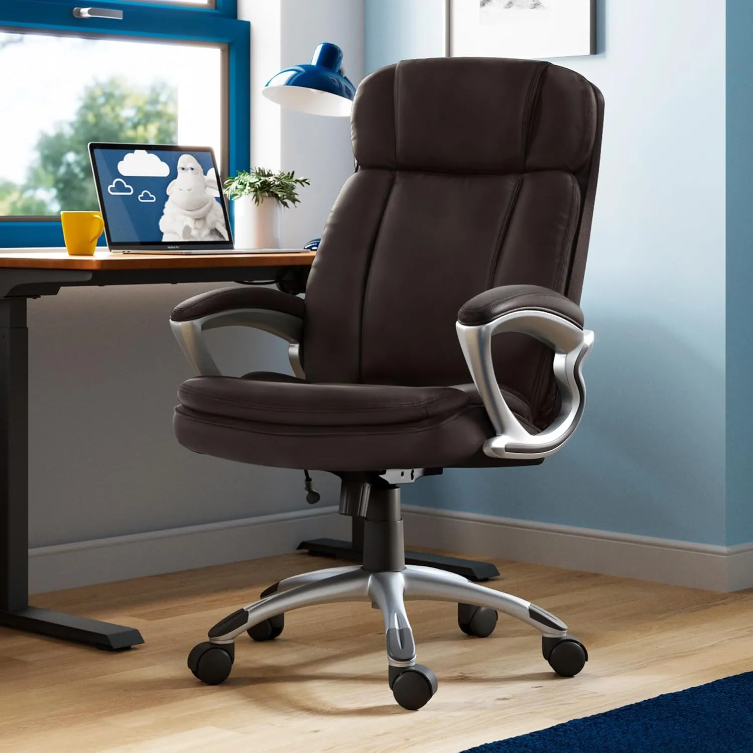 Serta Fairbanks Big and Tall High Back Executive Office Chair, Ergonomic Gaming Computer Chair with Layered Body Pillows, Contoured Lumbar Zone, Brown